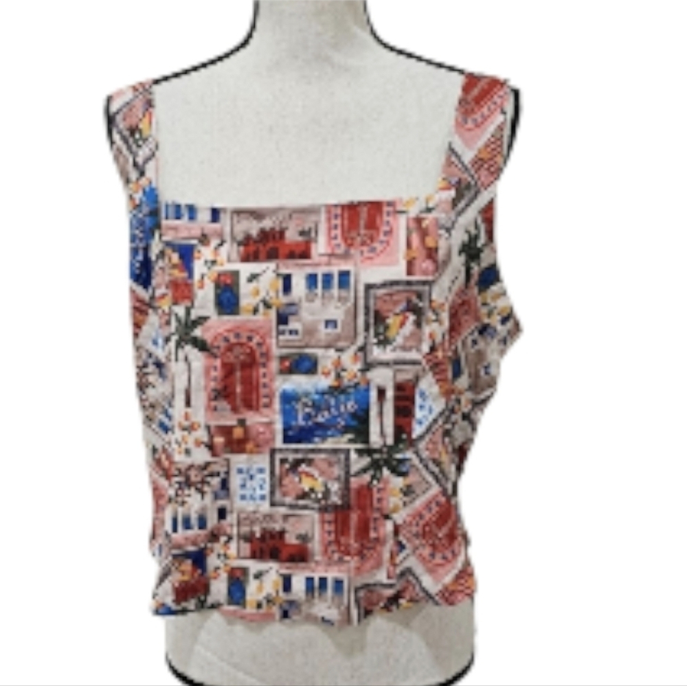 Maurices Linen Blend Postcard Corset Tank Top